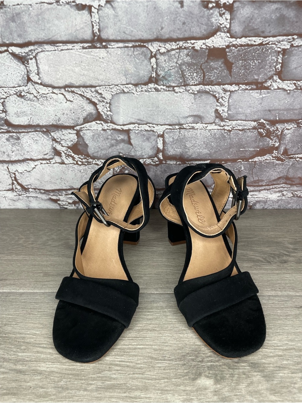 Madewell Maria Black Leather Suede Block Heels Sandals Women’s Sz 6M US/36.5EU